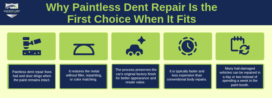 Why Paintless Dent Repair Is the First Choice When It Fits