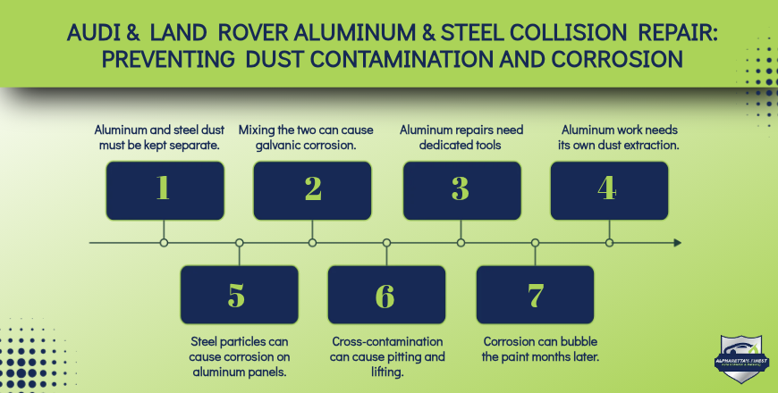 Audi Land Rover Aluminum Steel Collision Repair Preventing Dust Contamination and Corrosion